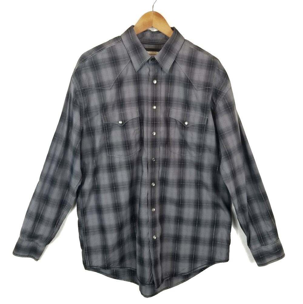 Panhandle Rough Stock Men's Snap Front Western Shirt Gray Silver Thread Large
